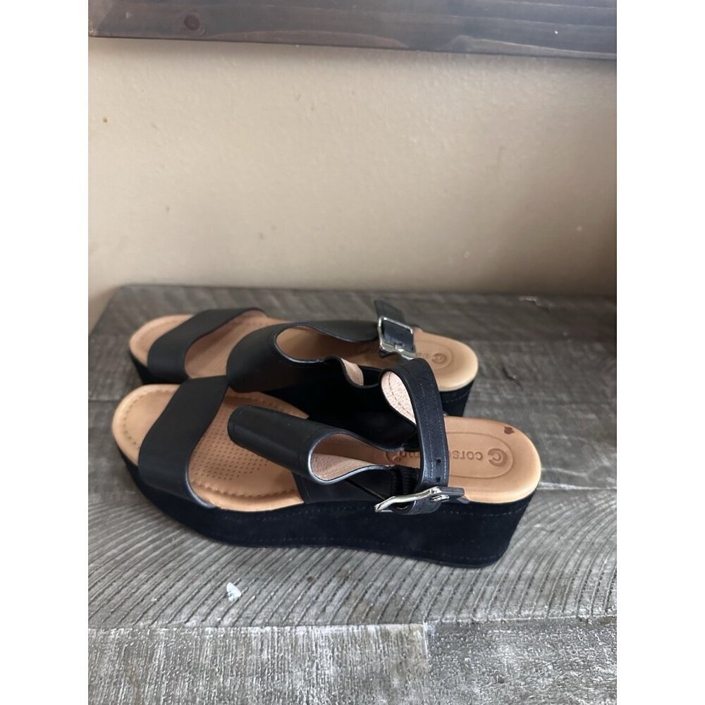 CORSO COMO CC FAIREN WEDGE BLACK LEATHER PLATFORM SANDALS SIZE 8.5 M